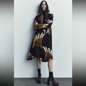 NWT Zara- ZW Collection Printed Asymmetric Midi Dress